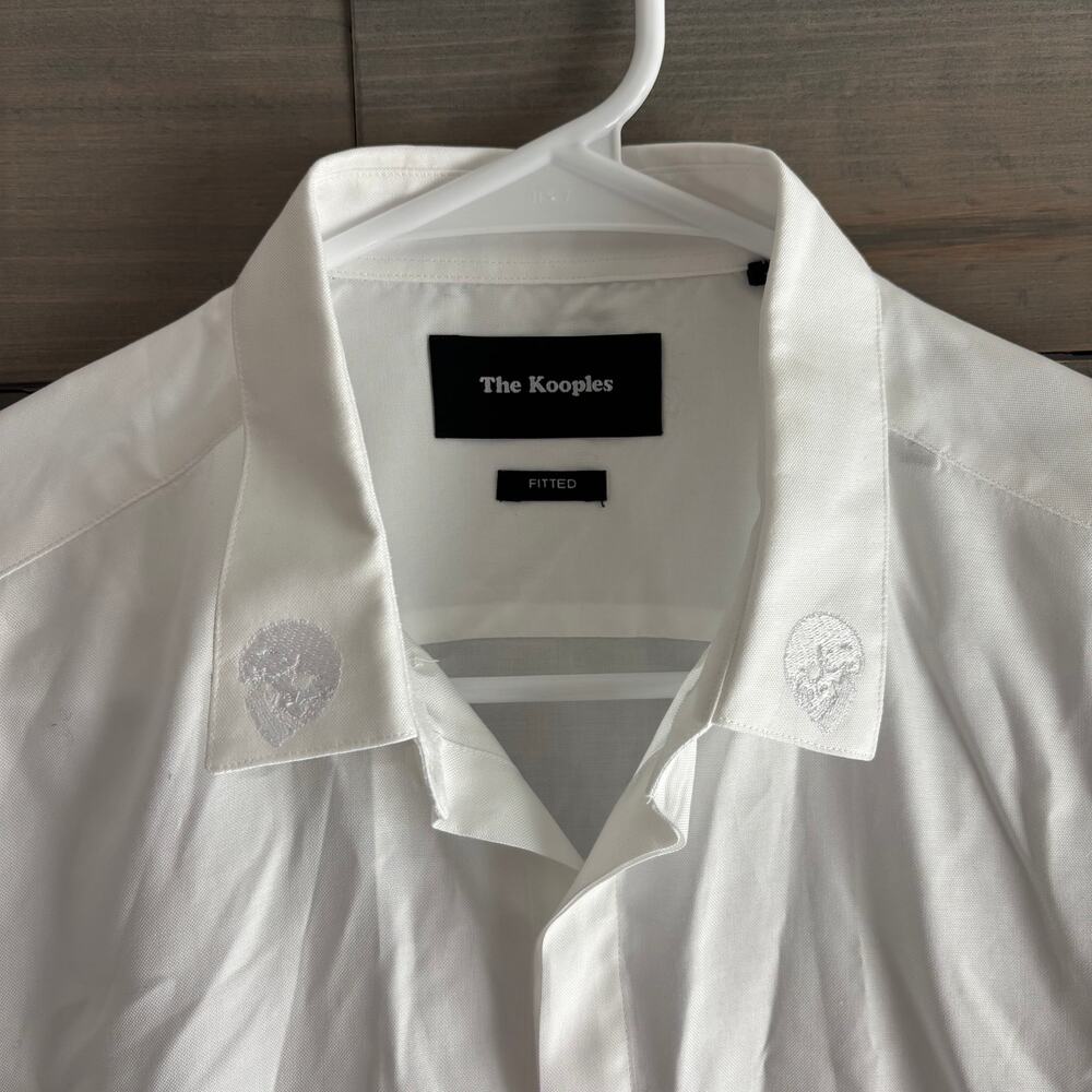 THE KOOPLES | White Fitted Shirt Tone-on-Tone Skeletons Embroidered Sz M